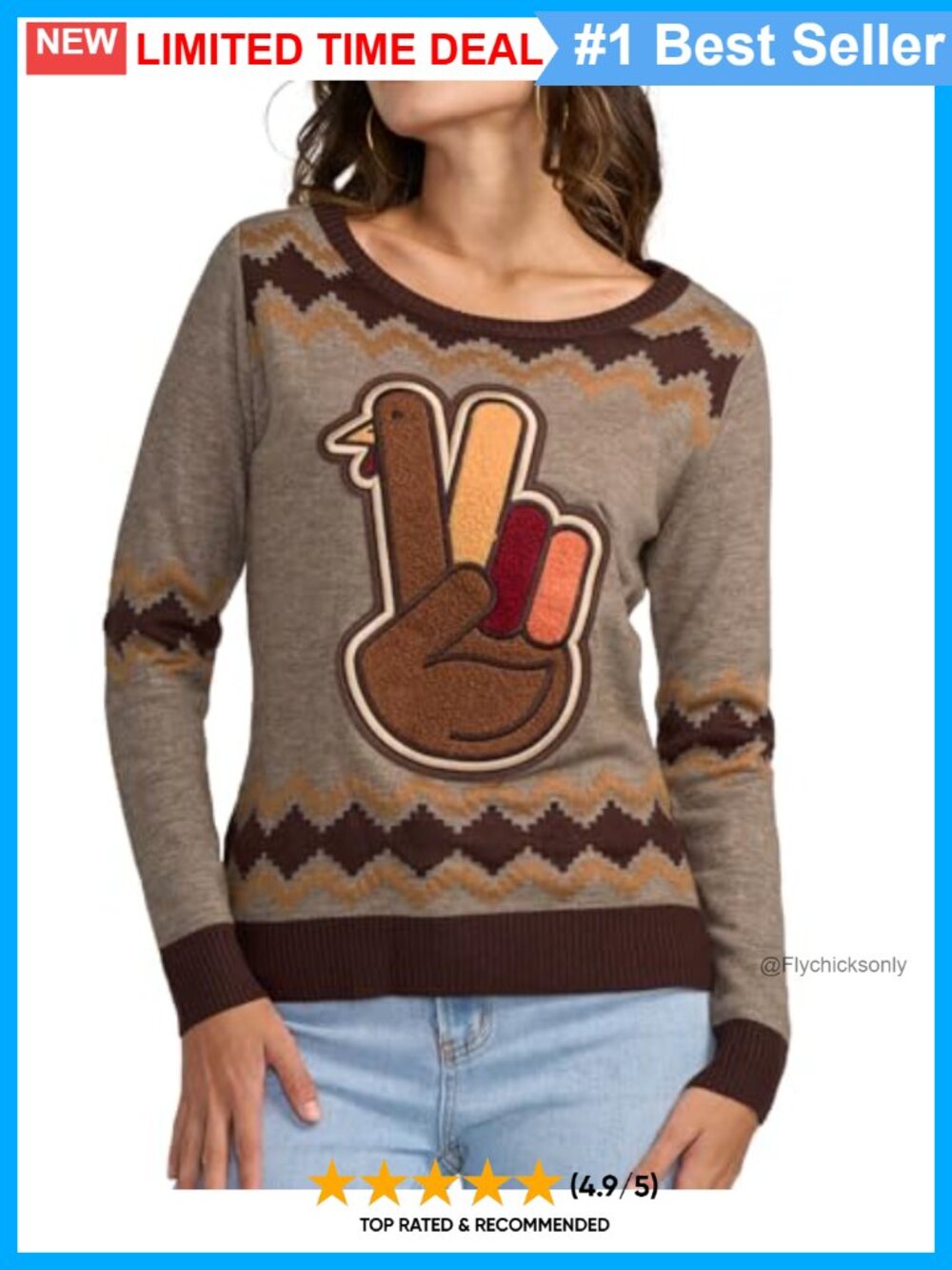 Tipsy Elves Thanksgiving Sweater Crew Neck Long Sleeve Pullover